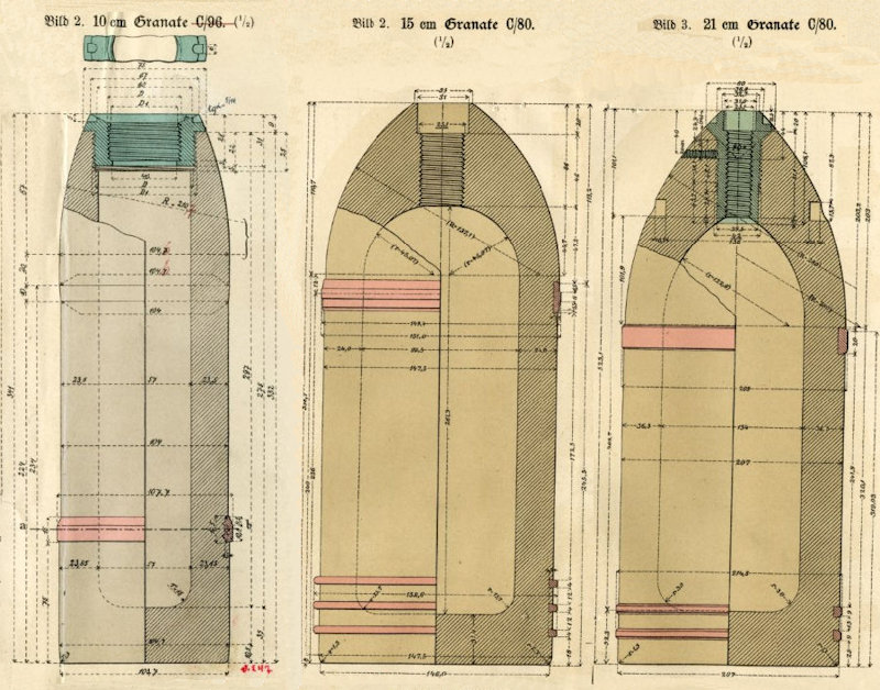 page_img_143_2 Les obus à brisance de 10cm, de 15 cm et de 21cm allemand.